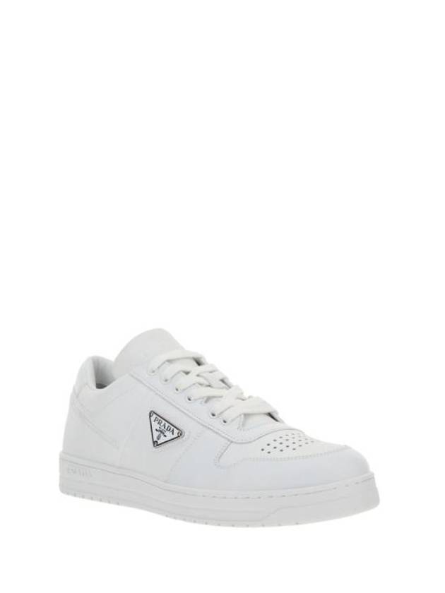 Downtown Triagle Logo Leather Low Top Sneakers White - PRADA - BALAAN 3