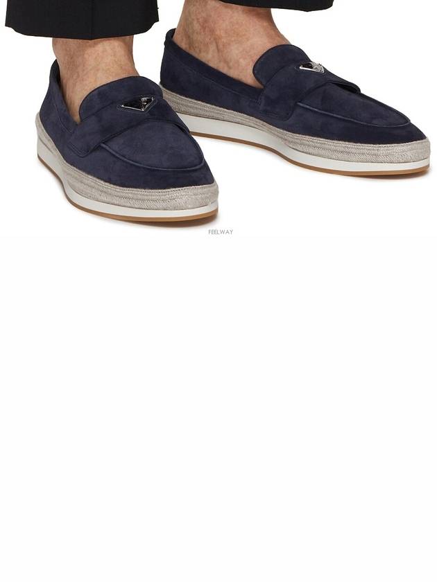 Triangle Logo Suede Loafers Navy - PRADA - BALAAN 3