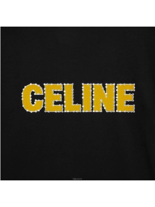 Loose T Shirt Cotton Jersey Black Golden Yellow Off - CELINE - BALAAN 3