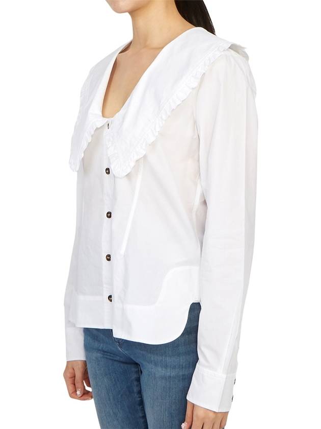 Women's Wide Collar Plunge Neck Cotton Shirt White - GANNI - BALAAN 5