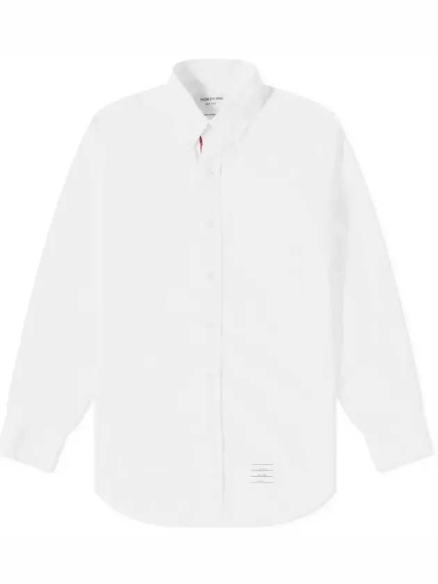 Men's Grosgrain Placket Solid Poplin Long Sleeve Shirt White - THOM BROWNE - BALAAN 1