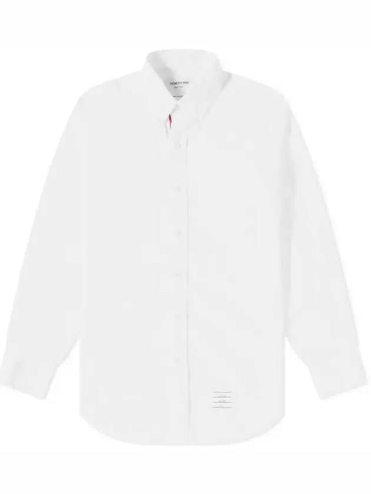 Men's Grosgrain Placket Solid Poplin Long Sleeve Shirt White - THOM BROWNE - BALAAN 1
