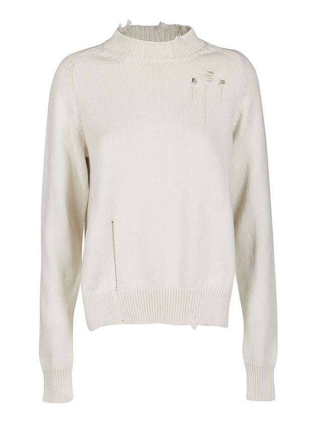 Women's Distress Effect Raglan Slit Knit Top White - MAISON MARGIELA - BALAAN.