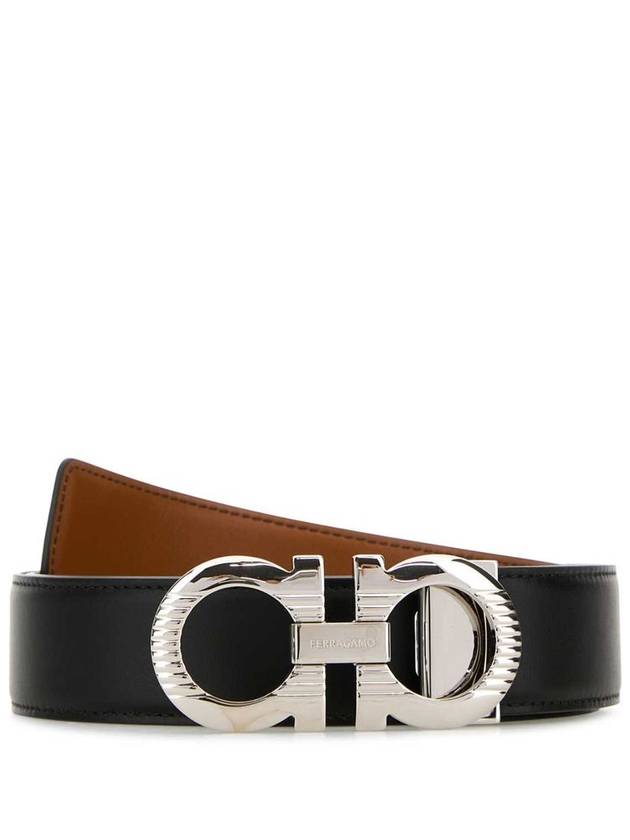 Gancini Buckle Reversible Leather Belt Black - SALVATORE FERRAGAMO - BALAAN 4