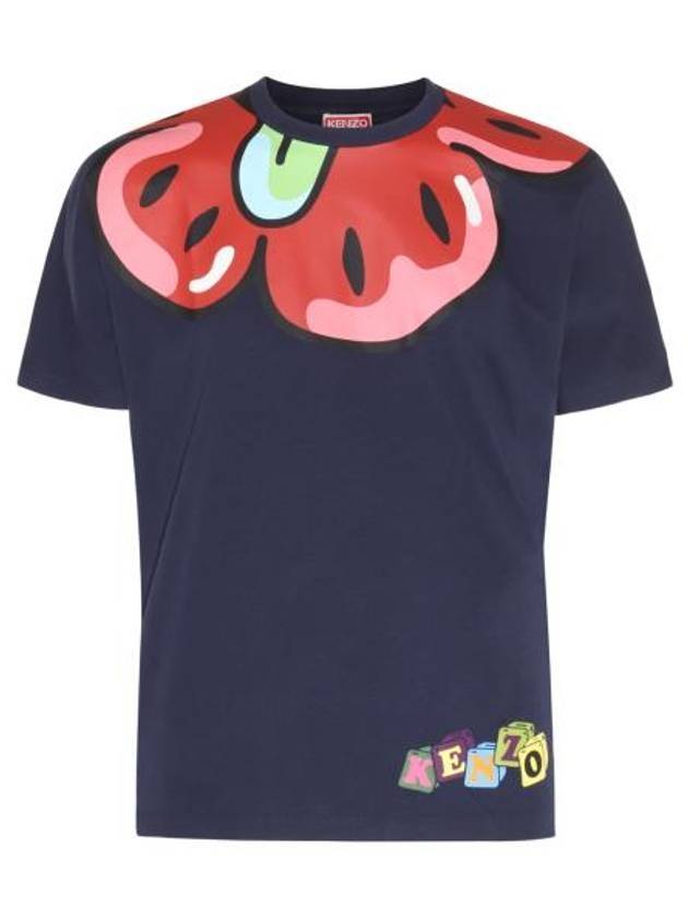 Boke Boy Kimono Flower Print Short Sleeve T-Shirt Navy - KENZO - BALAAN 1