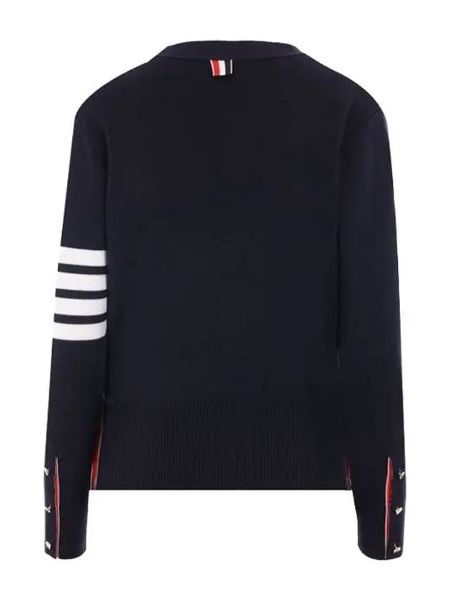 Milano Stitch 4 Bar Classic V Neck Fine Merino Wool Cardigan Navy - THOM BROWNE - BALAAN 3