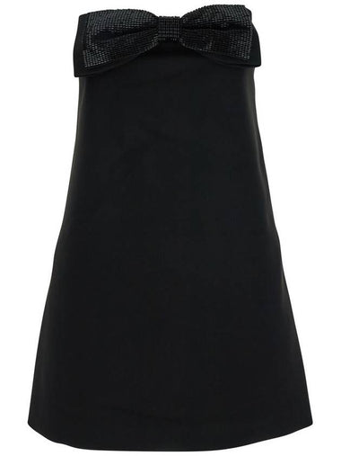 Black Sleeveless Mini Dress With Bandeau And Beaded Oversize Bow In Tech Fabric Woman - SELF PORTRAIT - BALAAN 1