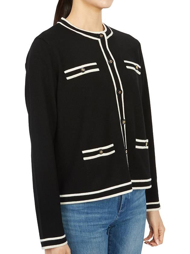 Kendra Button-Up Crew Neck Cardigan Black - TORY BURCH - BALAAN 5