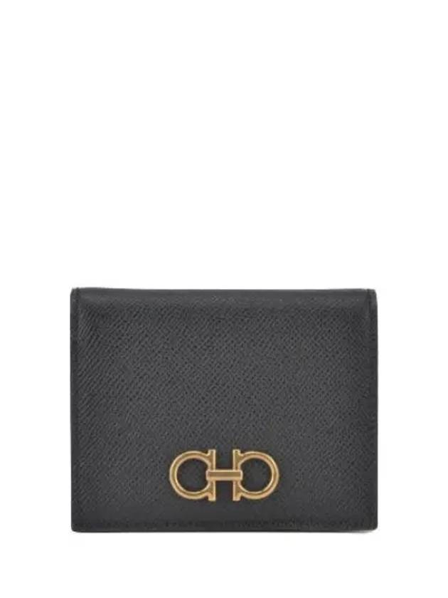 Gancini Compact Half Wallet Black - SALVATORE FERRAGAMO - BALAAN 2