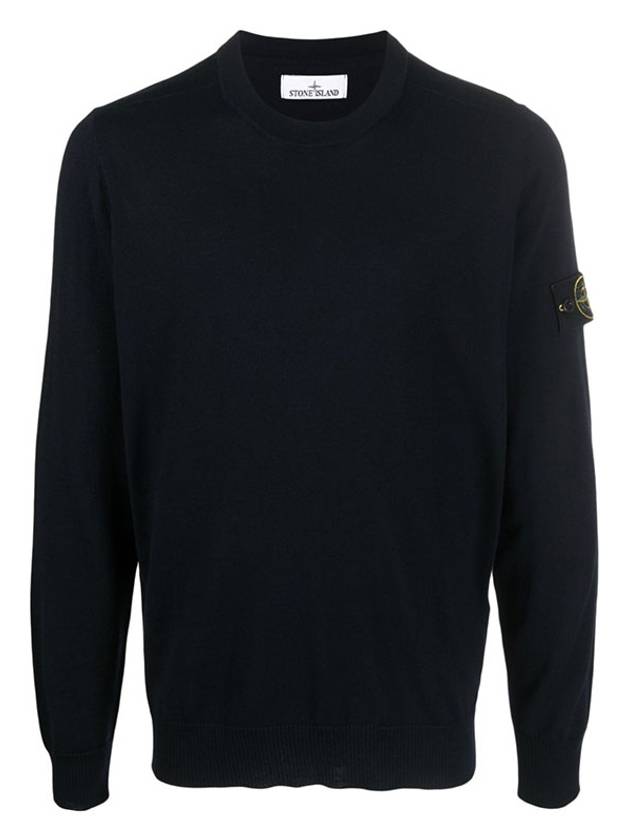 Regular Fit Crew Neck Wool Knit Top Navy - STONE ISLAND - BALAAN 2