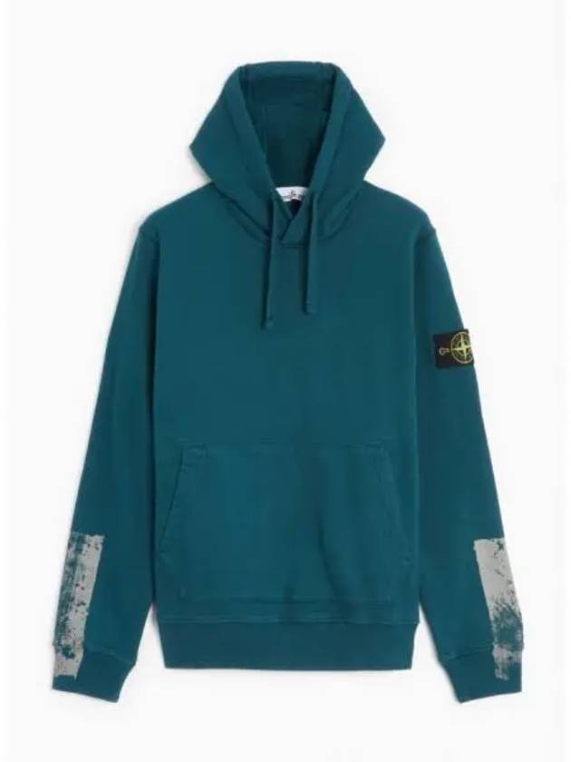 Tape For Print Brushed Cotton Fleece Hoodie Petrol Green - STONE ISLAND - BALAAN 2