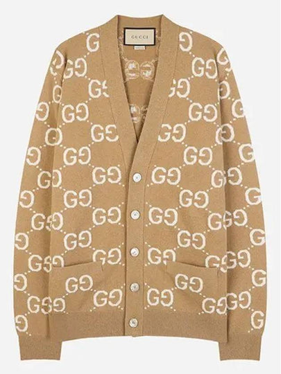 GG V-neck Wool Jacquard Cardigan Beige - GUCCI - BALAAN 2