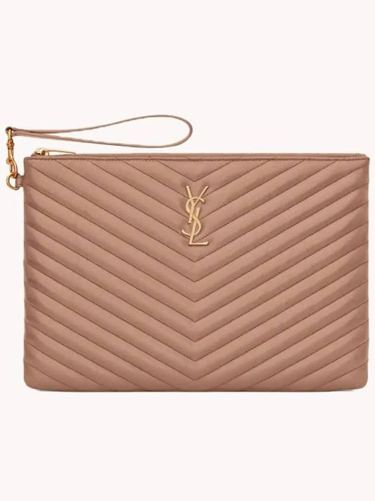 Gold Monogram Matelasse Clutch Bag Beige - SAINT LAURENT - BALAAN 2