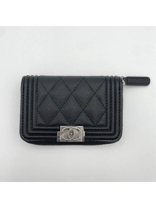 Boy Vintage Silver Hardware Quilted Caviar Zipper Card Wallet Black - CHANEL - BALAAN 2