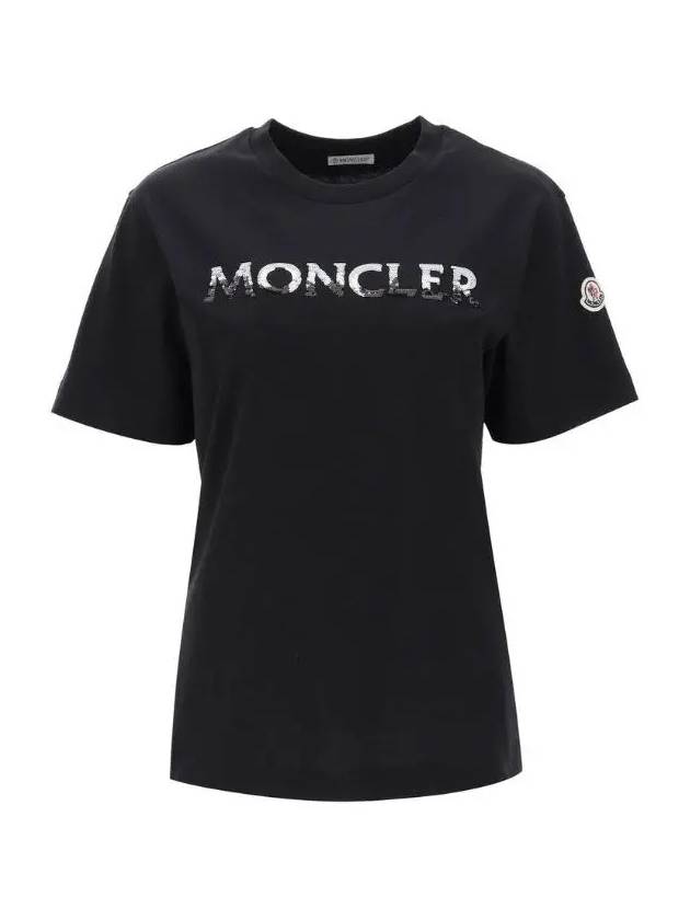 Logo Sequin Cotton Short Sleeve T-Shirt Black - MONCLER - BALAAN 3