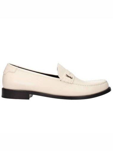 Men's Monogram Penny Smooth Leather Loafers White - SAINT LAURENT - BALAAN 1