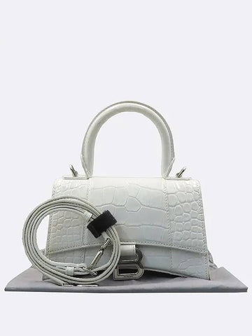 592833 Hourglass White Color Crocodile Pattern Leather Gold Logo XS Tote Bag Shoulder Strap 2WAY - BALENCIAGA - BALAAN 1