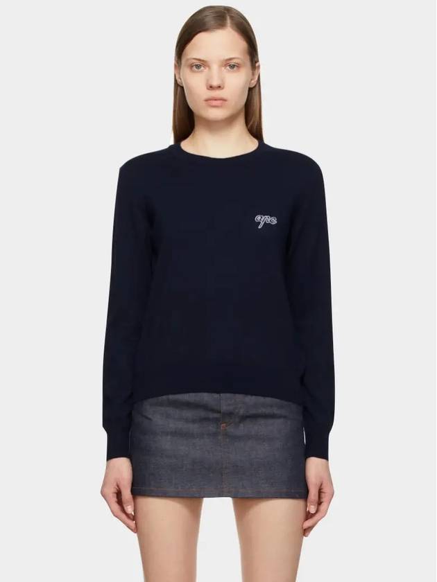 Women's Embroidered Logo Pullover Cotton Knit Top Black Navy - A.P.C. - BALAAN 3