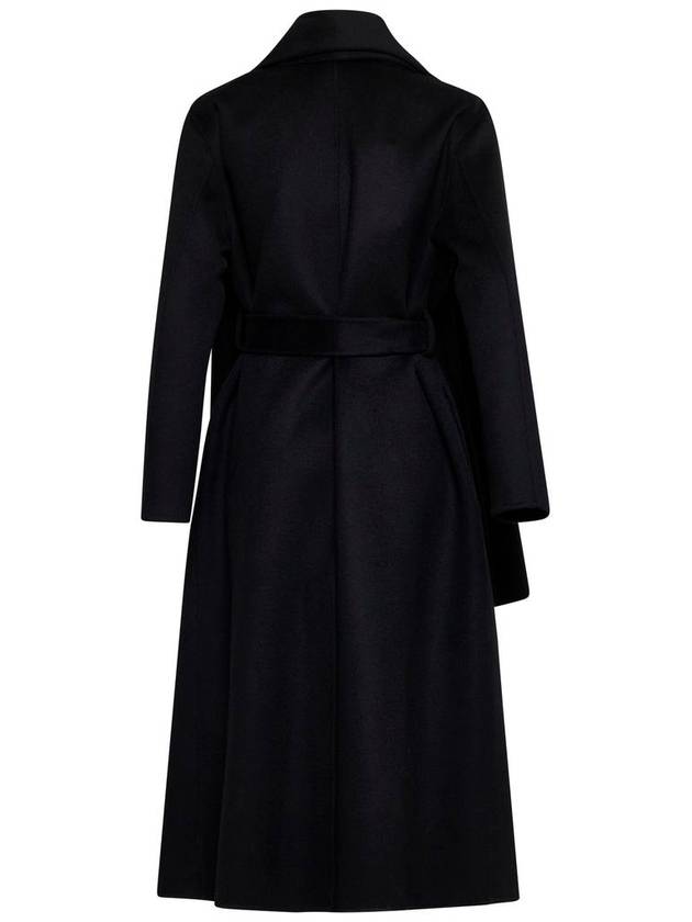 Long Double-Breasted Black Coat With Tie-Up Collar In Heavy Fabric Woman - P.A.R.O.S.H. - BALAAN 2