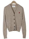 Heart Logo Wool Cardigan Light Beige - AMI - BALAAN 2