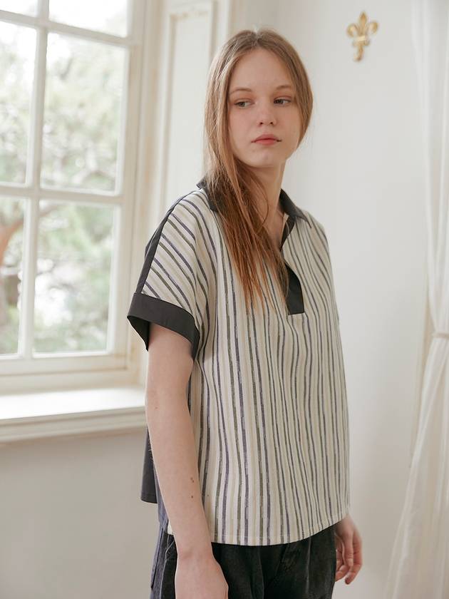 Women's Striped Shirt Gray CLAY - TINA BLOSSOM - BALAAN 2