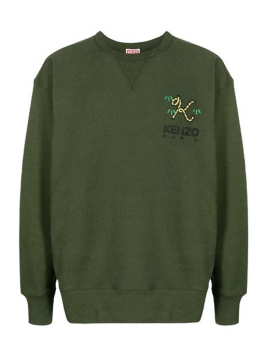 Men's Tiger Tail Cotton Long Sleeve T-Shirt Dark Green - KENZO - BALAAN 1