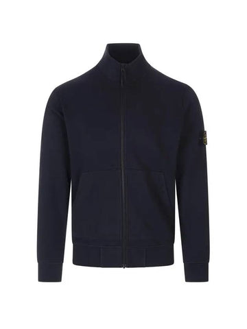 Garment Dyed Cotton Fleece Zip Up Jacket Navy - STONE ISLAND - BALAAN 1