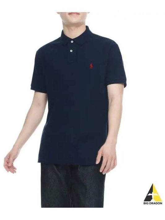 slim fit mesh polo shirt blue - POLO RALPH LAUREN - BALAAN 1