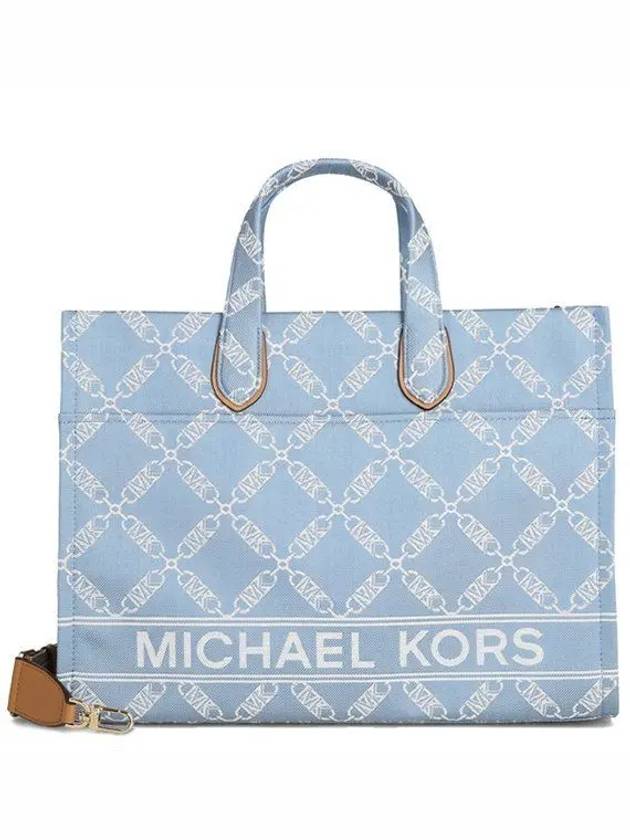 Gigi Large Empire Logo Jacquard Denim Tote Bag Blue - MICHAEL KORS - BALAAN 2