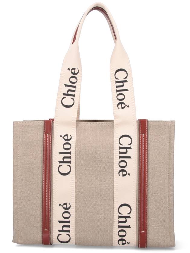 Woody Canvas Medium Tote Bag Brown - CHLOE - BALAAN 4