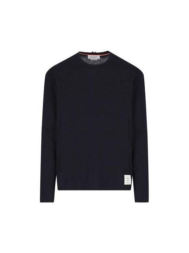 4 Bar Jersey Stretch Wool Knit Top Navy - THOM BROWNE - BALAAN 1