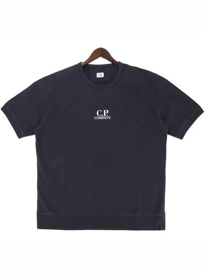 Men's Logo Print Crew Neck Cotton Short Sleeve T-Shirt Navy - CP COMPANY - BALAAN 2