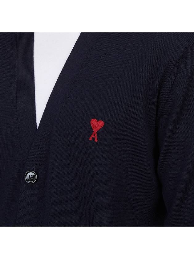 Red Heart Logo Merino Wool Cardigan Navy - AMI - BALAAN 7