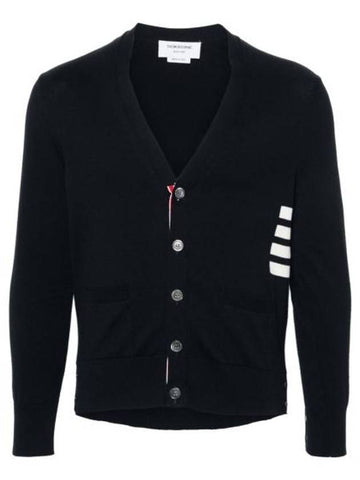 4 bar V neck cardigan navy - THOM BROWNE - BALAAN 1