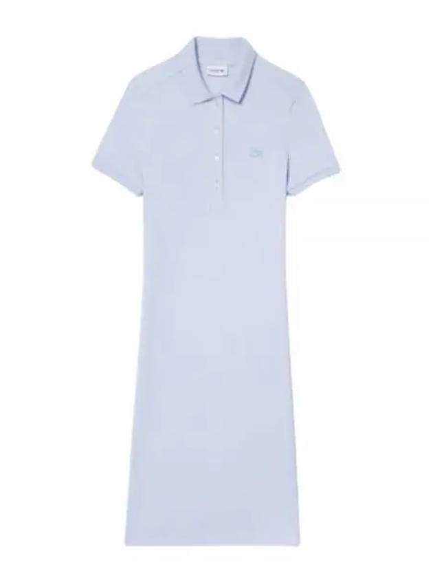 Women's Slim Fit Stretch Cotton Pique Polo Short Dress Light Blue - LACOSTE - BALAAN 2