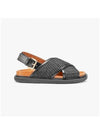 Leather Raffia Effect Fabric Fussbett Sandals Black - MARNI - BALAAN 3