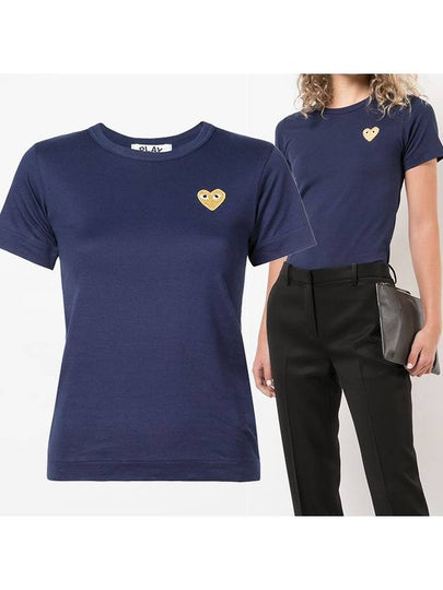 Gold Heart Wappen Short Sleeve T-Shirt Navy - COMME DES GARCONS - BALAAN 2