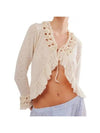 TACH LORETO Floral Trim Tie Cardigan Knit Ivory - ETC - BALAAN 1