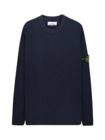 Full Rib Pure Wool Crewneck Knit Top Marine Blue - STONE ISLAND - BALAAN 1