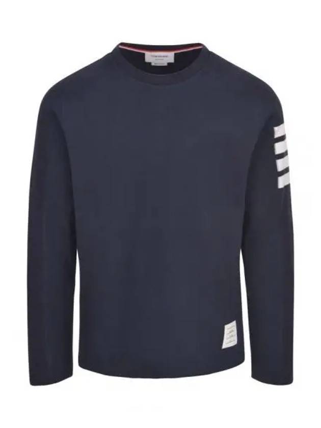 4-Bar Striped Cotton Long Sleeve T-Shirt Navy - THOM BROWNE - BALAAN 2