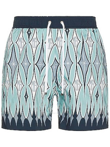 Amiri Aqua Argyle Printed Swim Trunks, Size Small - AMIRI - BALAAN 1