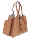 Logo T Timeless Leather Tote Bag Brown - TOD'S - BALAAN 3