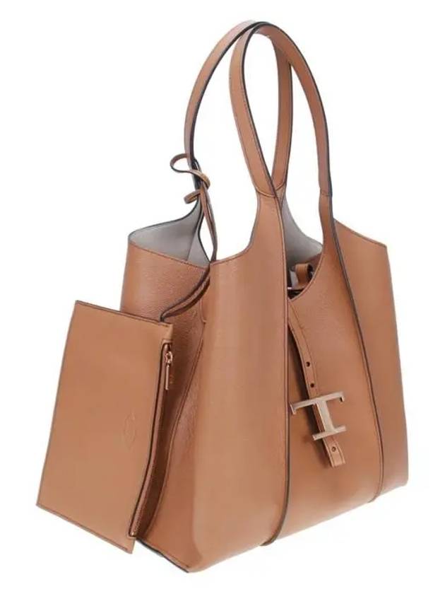 Logo T Timeless Leather Tote Bag Brown - TOD'S - BALAAN 3