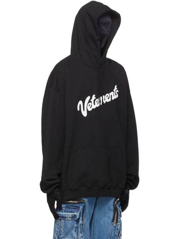 Diagonal Logo Drawstring Hoodie Black - VETEMENTS - BALAAN 9