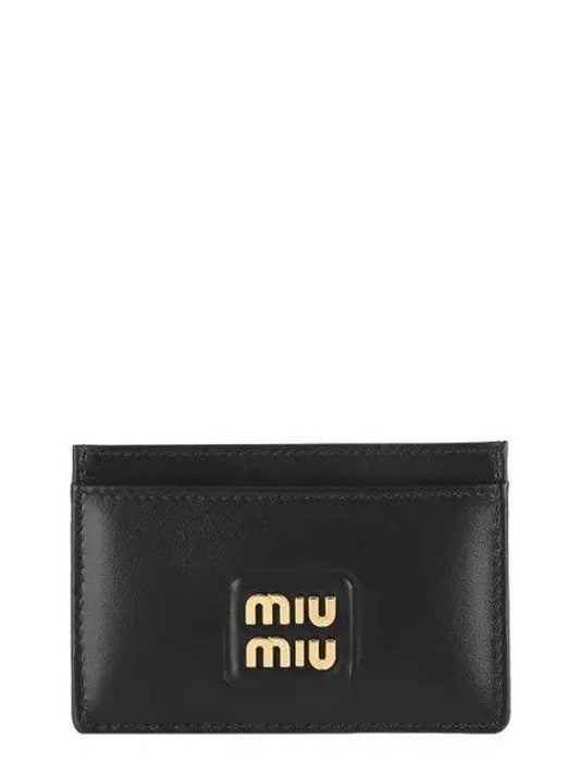 Logo Leather Card Wallet Black - MIU MIU - BALAAN 2
