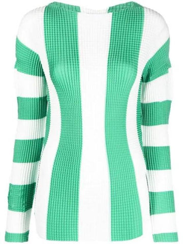 Stripe Pleated Long Sleeve T-Shirt Green - SUNNEI - BALAAN 1