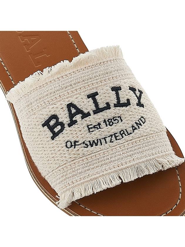 Embroidered Logo Bianca Flat Fabric Slippers Beige - BALLY - BALAAN 9