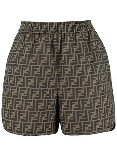 Canvas Jacquard Logo Shorts Brown - FENDI - BALAAN 1