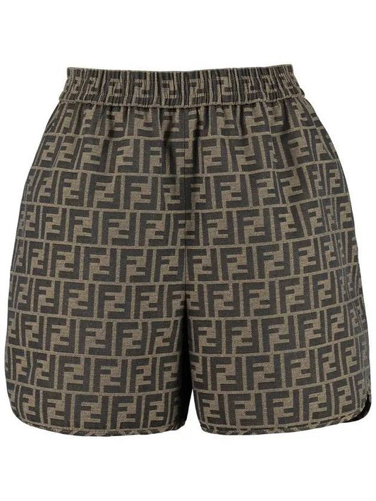 Canvas Jacquard Logo Shorts Brown - FENDI - BALAAN 1