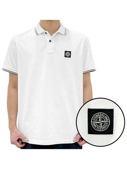 Stretch Cotton Pique Short Sleeve Polo Shirt White - STONE ISLAND - BALAAN 2